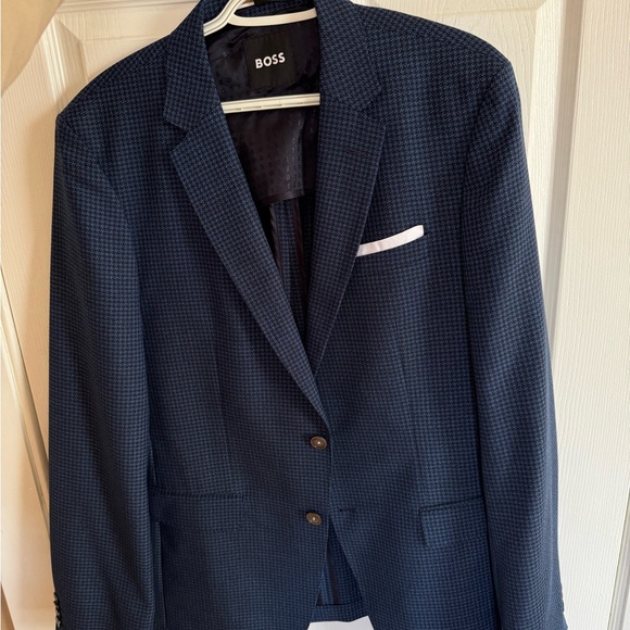 Boss Men's Dark Blue Checkered Blazer